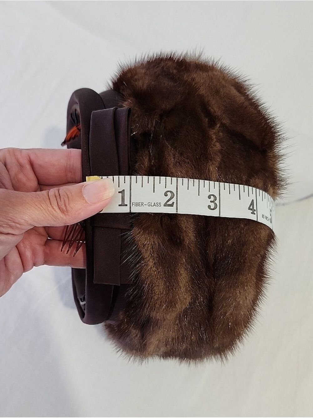 Vintage designed by Lora Brown Mink Fur Pillbox Hat Beret 24" Around Hat Band - Picture 8 of 9